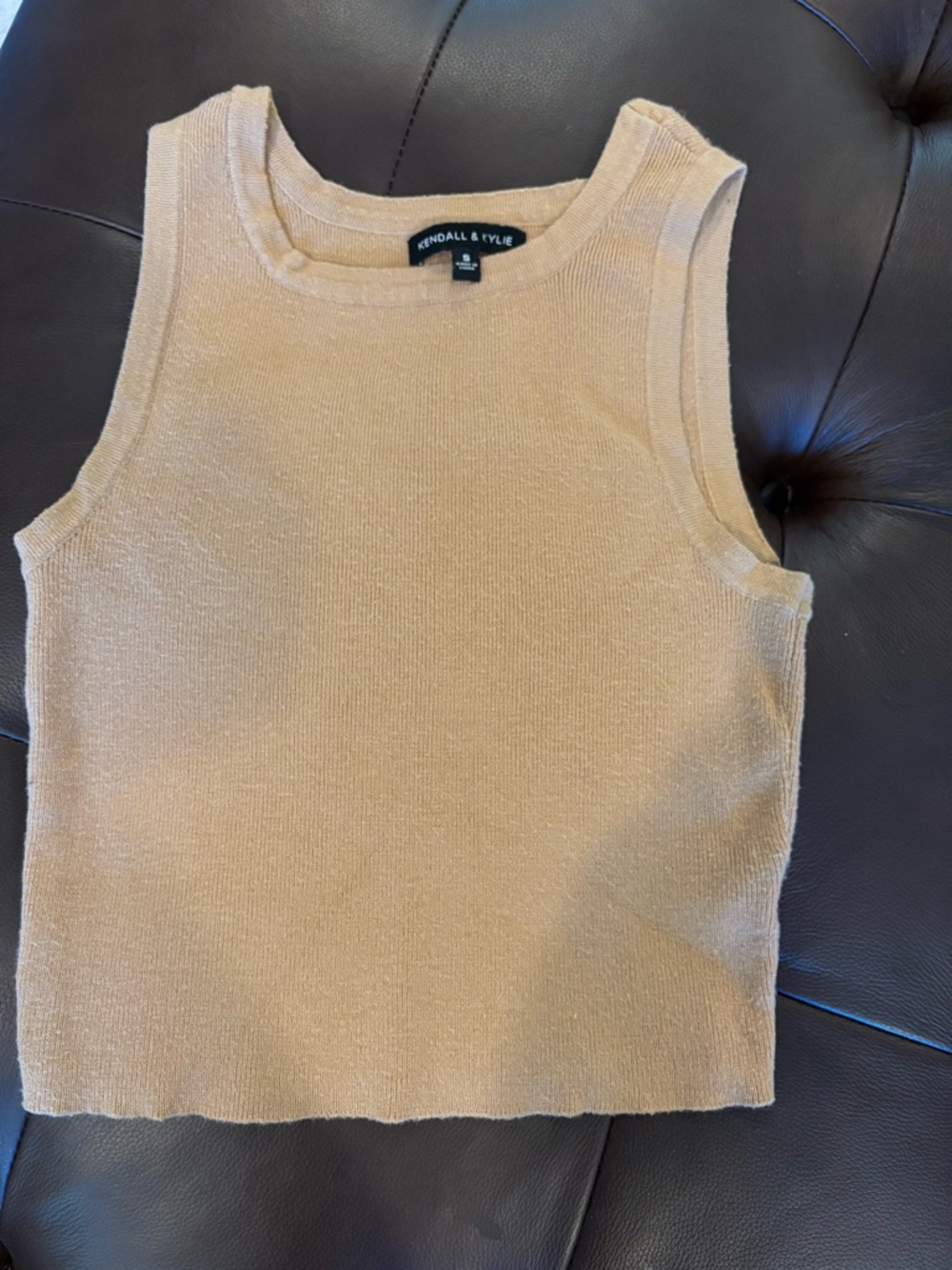 Kendall & Kylie Knit Sleeveless Tank in Camel Tan